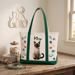 Personalized Cartoon 3D-Effect Artwork Pet Portrait Large Capacity Canvas Tote Bag with Name Daily Use Anniversary Birthday Gift for Pet Owner