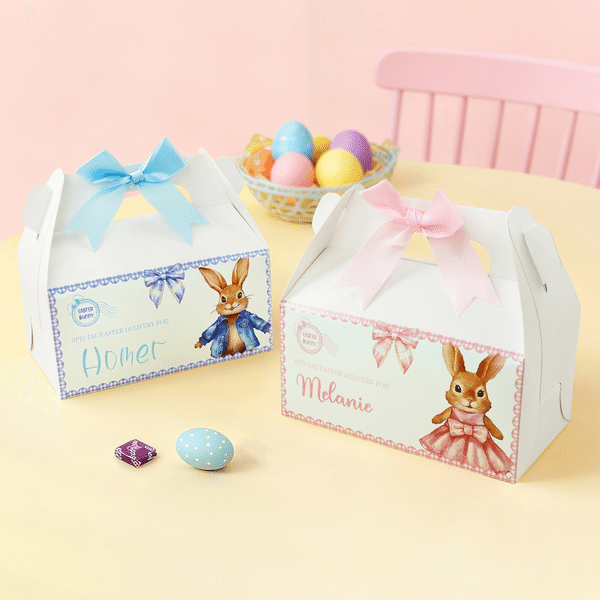Personalised Cute Bunny Bow Gift Box with Handle and Name 2 Pcs Holiday Party Birthday Gift for Boys Girls