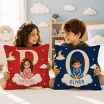 Personalised Cute Picture Book Style Photo Soft Cushion Cover with Name Room Decor Birthday Anniversary Gift for Kids