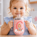 Personlig, söt tecknad fotomugg med namn och initialer, 10 oz, värmeisolerad drickmugg – perfekt som present till babyshower eller födelsedag för både pojkar och flickor