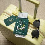 Personalized Wisdom & Patience Retro Birth Flower PU Leather Passport Holder Luggage Tag Set with Name Travel Essential Birthday Gift for Travel Lover