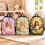 Personalized Angel Rainbow Backpack Lunch Bag Pencil Case Set of 3 with Photo and Name Back to School Gift for Girls