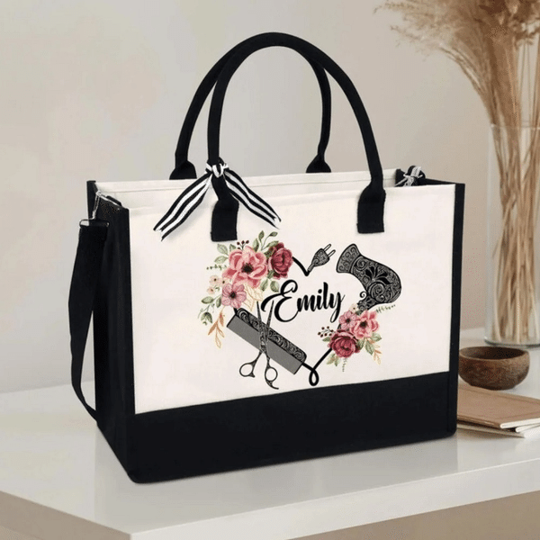 Custom Hair Stylist Tote Bag with Name, Waterproof Large Capacity Hairdresser Canvas Handbag, Birthday/Appreciation Gift for Hairstylist/Beautician