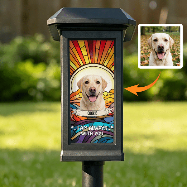 Personalised Stained Glass Style Pet Photo Solar Garden Light with Name Garden Decor Memorial Sympathy Gift for Family Pet Owner