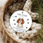 Personalized Dog Bone Paw Cartoon Pet Photo Round Ceramic Ornament with Name Birthday Home Decor Gift for Pet Groomer