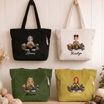 Personalized Yarn Knitting Cartoon Character Zippered Corduroy  Tote Bag with Name Daily Use Birthday Gift for Knitting Lovers Women