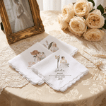 Personalised Watercolor Style Photo Birth Flower 100% Cotton Wedding Handkerchief with Names and Text Wedding Party Gift for Bride Groom Newlywed