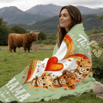 Personalized Multicolor Heart 1-8 Highland Cows Soft Throw Blanket with Name Home Decor Birthday Gift for Mom Grandma