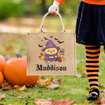 Personalized Halloween Cute Cartoon Bear Jute Bag with Name Halloween Party Gift for Kids Boys Girls