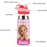 Gourde transparante ou isotherme personnalisée avec personnage de dessin animé et nom - Cadeau idéal de rentrée scolaire pour les enfants