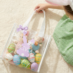 Personalised Cute Bunny Silhouette Reusable Transparent Tote Bag with Handle and Name Egg Hunting Party Easter Gift for Toddler Kid