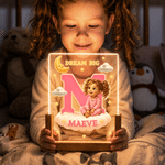 Personalized 3D-Effect Artwork Cartoon Character Photo Acrylic LED Night Light with Name and Wooden Base Bedroom Decor Birthday Gift for Kids