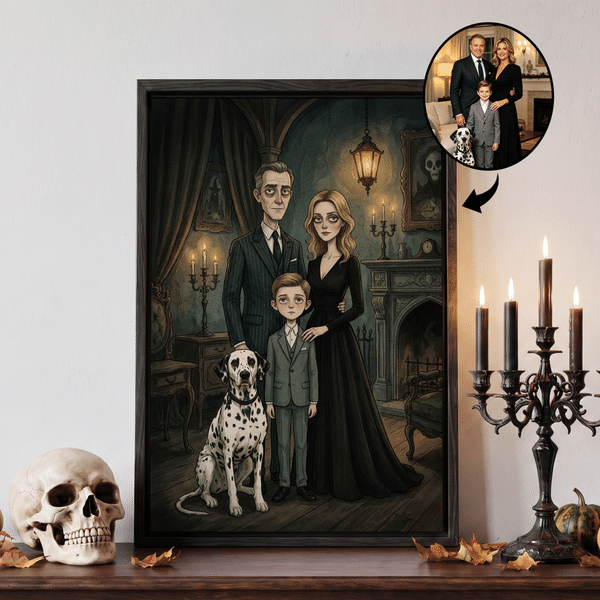 Personalized Halloween Theme Cartoon Dark Gothic Style Photo Canvas Prints Home Decor Ship from USA Halloween Gift for Family Friend