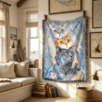 Personalized Watercolor Pet Photo Flower Tassel Soft Throw Blanket with Name Home Decor Birthday Memorial Gift for Pet Lover