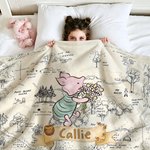 Personalized Classic Winnie the Pooh Map Soft Throw Blanket with Name Home Decor Birthday Gift for Kid