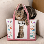 Personalized Cartoon 3D-Effect Artwork Pet Portrait Large Capacity Canvas Tote Bag with Name Daily Use Anniversary Birthday Gift for Pet Owner