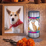 Personalised Colourful Skull Floral Pet Photo Solar Garden Light with Name Garden Decor Day of the Dead Halloween Gift for Dog Cat Owners