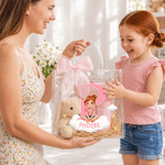 Personalised Picture Book Style Cartoon Kid Character Photo Clear Gift Bag with Name and Bow Daily Use Birthday Gift for Kids