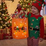 Personalised Cute Santa Claus Christmas Theme Alphabet LED Light Bucket Bag with Name Christmas Gift for Kids