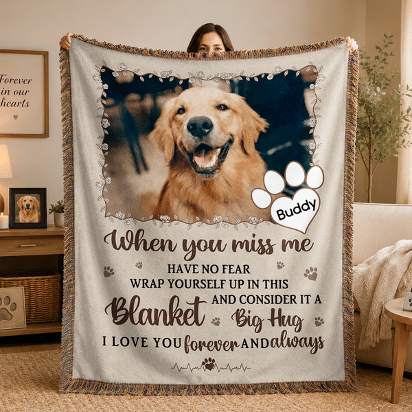 Personalized Picture Frame Pet Photo Tassel Soft Throw Blanket with Name Home Decor Memorial Sympathy Loss of Pet Gift for Pet Owner Lover