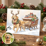Personalized Watercolor Style Christmas Themed Pet Photo Greeting Card with Text Christmas Holiday New Year Gift for Family Friends Pet Owners