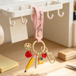 Personalized Birth Flower PU Leather Keychain with Name and Teach Theme Pendant Teacher's Day Back to School Gift for Teacher