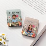Personalised Cartoon Character Magnetic PU Leather Bookmark Clip with Photo and Name Back to School Birthday Gift for Book Lover Educator