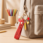 Personalized Birth Flower PU Leather Keychain with Name and Teach Theme Pendant Teacher's Day Back to School Gift for Teacher