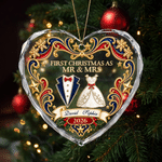 Personalised First Christmas Wedding Gown Suit Design Heart-Shaped Ornament with Name and Year Tree Decor Christmas Gift for Newlyweds Couple