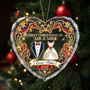 Personalized First Christmas Wedding Gown Suit Design Heart-Shaped Ornament with Name and Year Tree Decor Christmas Gift for Newlyweds Couple