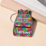 Zaino scolastico colorato personalizzato con tag NFC “Tap-to-View” per emergenze legate all’autismo, con nome e numero; regalo per il rientro a scuola, per uso quotidiano, destinato ai bambini con aut