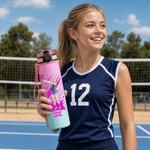 Personalised Watercolor Sports Photo 34 oz Motivational Sport Water Bottle with Name and Number Outdoor Use Anniversary Birthday Gift for Athlete