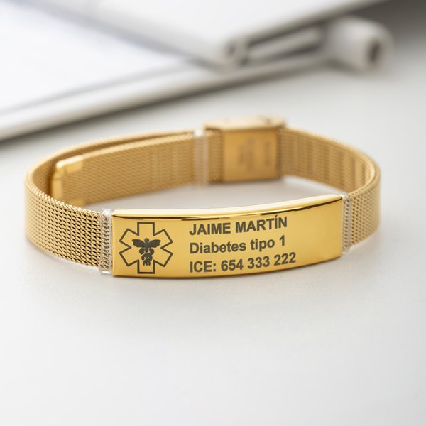 Pulsera de alerta médica personalizada de malla ajustable con texto grabado regalo de cumpleaños para personas con diabetes alergias y autismo