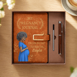 Personalised Pregnant Mum Character PU Leather A5 Journal Notebook with Name Daily Office Use Baby Shower Gift for Expecting Mother