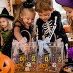 Personalized Cute Halloween Theme Transparent Tote Bag with Name and Bow Halloween Party Gift for Kids