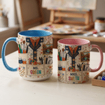 Personalized Painting Tools Flowers 11 oz 15 oz Ceramic Mug with Name and Coaster Daily Use Birthday Anniversary Gift for Artists Painters Friends