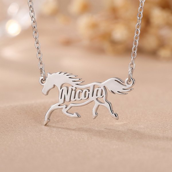 Gepersonaliseerde naamketting met paardenvorm | Sterlingzilveren sieraad verjaardagscadeau en kerstcadeau voor paardenliefhebbers vrouwen en meisjes