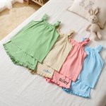 Personalised Embroidered Name Ruffle Summer Pyjama Set Wedding Birthday Gift for Flower Girl Daughter