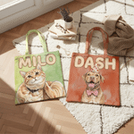 Personalized Watercolor Pet Portrait Canvas Tote Bag with Name and Photo Daily Use Birthday Gift for Pet Owners Lovers
