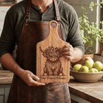 Personalized Highland Cow Reversible Wooden Cheese Charcuterie Cutting Board with Text and Handle Housewarming Birthday Gift for Family