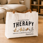 Personalized Classic Winnie the Pooh Occupational Therapy Large Canvas Tote Bag with Text and Name Daily Use Birthday Gift for Occupational Therapist