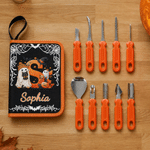 Set personalizzato di 10 strumenti per intagliare le zucche di Halloween a forma di fantasma, con iniziale del nome e custodia: regalo di Halloween per famiglie, ragazzi e ragazze