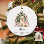 Personalised Watercolor Pet Photo Adorable Ceramic Ornament with Name and Year Hanging Decoration Christmas Gift for Pet Owners Lovers