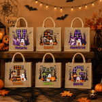 Personalized Halloween Ghost Pumpkin Checkered Initial Large Capacity Jute Bag with Name Halloween Party Trick or Treat Activity Gift for Kids