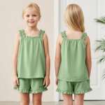 Personalised Embroidered Name Ruffle Summer Pyjama Set Wedding Birthday Gift for Flower Girl Daughter