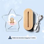 Veilleuse LED en forme d'étoile personnalisée avec nom - Acrylique et socle bois - Cadeau rentrée et anniversaire pour enfants