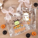 Personalized Halloween Theme Cartoon Bear Clear Gift Bag with Name and Bow Ribbon Trick or Treat Halloween Gift for Kids