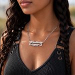Collier personnalisé de style gothique « Bling » à double rangée : couronne, prénom, cœur et papillon – Idéal pour les fêtes d'anniversaire, les festivals de musique, cadeau pour femmes et filles