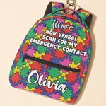 Zaino scolastico colorato personalizzato con tag NFC “Tap-to-View” per emergenze legate all’autismo, con nome e numero; regalo per il rientro a scuola, per uso quotidiano, destinato ai bambini con aut