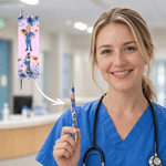 Stylo à bille personnalisé avec illustration de fleur de naissance, personnage de dessin animé représentant un médecin ou une infirmière, avec prénom gravé – Cadeau de remerciement pour le personnel s
